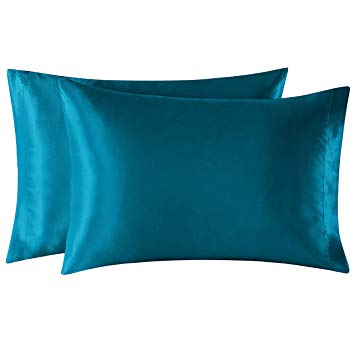 EXQ Home Satin Pillowcases Set of 2 for Hair and Skin Standard/Queen Size 20x30 Teal Pillow Case with Envelope Closure (Anti Wrinkle,Hypoallergenic,Wash-Resistant)