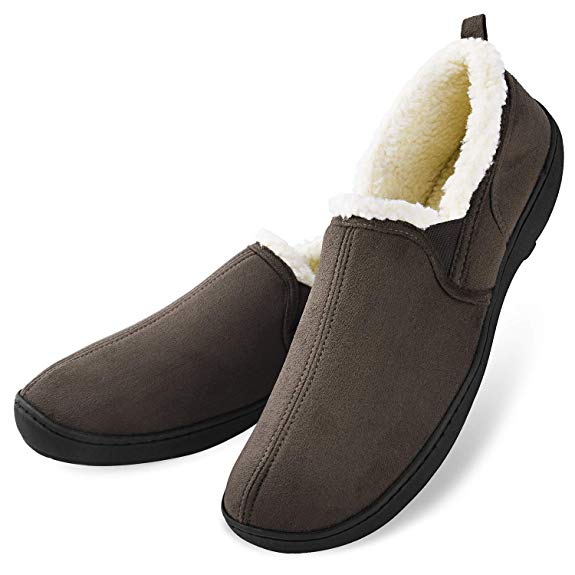 Men’s Moccasin Slippers House Shoes Clogs Micro Suede Memory Foam Wool-Like Plush Fleece Lined Anti-Skid Home Indoor/Outdoor Footwear