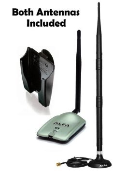 2000mW 2W 802.11g/n High-Gain USB Wireless G / N Long-Range WiFi Network Adapter With Original Alfa Screw-On Swivel 9dBi Rubber Antenna with magnetic base and Suction cup Window Mount dock *Strongest on the Market*