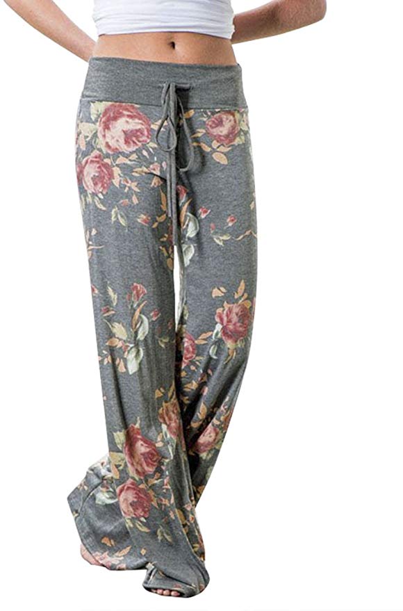 Assivia Womens Wide Leg Yoga Palazzo Pants Casual Printed Drawstring Trousers