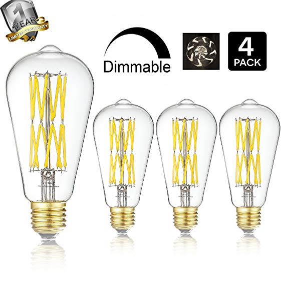 Leools LED Edison Bulb 15W,Dimmable Neutral White 4000K 1200LM, E26 Medium Base Lamp, ST21 (ST64) Antique Style Shape, 100-120W Incandescent Replacement, 4 Pack