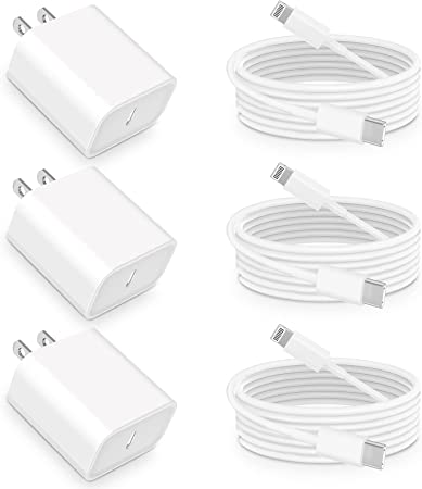 [Apple MFi Certified] iPhone 14 Fast Charger, Assrid 3 Pack 20W PD USB-C Rapid Power Charger with 3 Pack 6FT Type C to Lightning Quick Charging Cord for iPhone 14 13 12 11 Pro Max/XS/X SE/iPad/AirPods