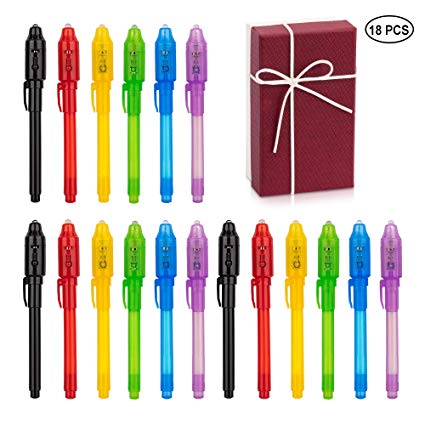 Invisible Ink Pen with UV Light, 18 Pack Magic Marker Spy Pen for Party Favors, Christmas Gift