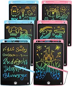 6 Pack LCD Writing Tablet, 8.5 Inch Writing Tablet for Kids, Colorful Screen Doodle Board, Erasable and Reusable Digital Drawing Tablet, Learning Educational Toys for Girls Boys, Blue*3 Pink*3