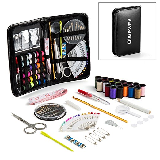 Qisiewell Sewing Kit Travel Emergency Mini Home Office Sewing Supplies Kit 90 Premium Portable Sewing Accessories Kit for Adults Kids Girls Beginners 18 Spools of Thread for Daily Mending