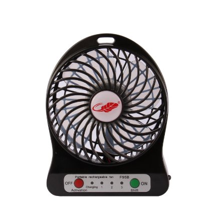 New Generation Findway High Quality Mini USB Fan 4-inch Vanes 3 Speeds Portable 18650 lithium-ion Rechargeable Battery or Electric-Powered With Adapter Mini USB Table Fan Black