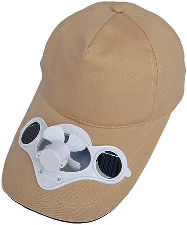 Solaration 7001 Beige Fan Baseball Golf Hat, Creating Breezes to Cool Your Face in Hot Sun