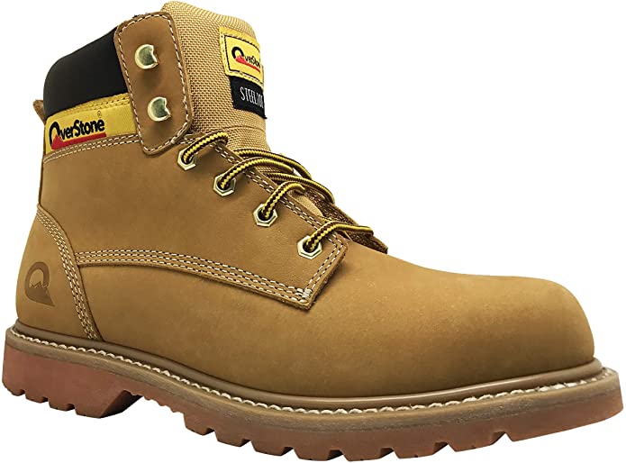 Overstone Men’s 6 Inch Leather Work Boots, Steel Toe, Anti-Static, Penetration Resistant Protection, Industrial and Construction Work Boots