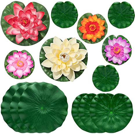14Pcs Lily Pads for Ponds, Artificial Water Lily Pads - Realistic Lily Pads Leaves for Garden Koi Fish Pond Aquarium Pool Wedding Decor