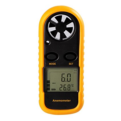 GM816 Digital Handheld Anemomete, LESHP Pocket Digital Anemometer with LCD Display for Measuring Wind Speed, Temperature and Wind Chill (Yellow)