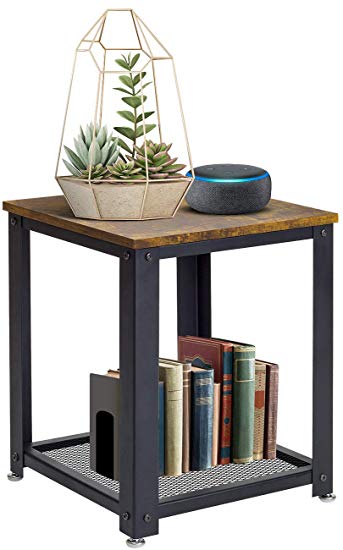 Sorbus 2-Tier Square Side Table, Industrial End Tables for Living Room, Small Nightstand Great for Bed, Couch, Sofa, Wood Accent Furniture, Rustic Farmhouse Style, Metal Frame (Rustic Brown)