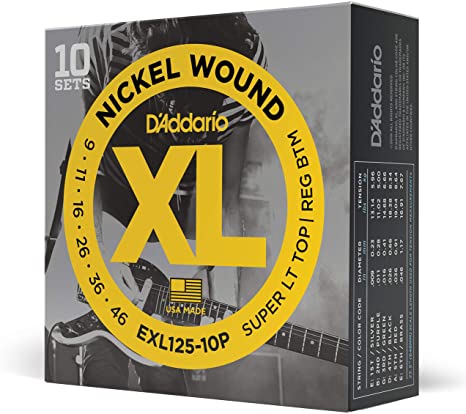 D’Addario Nickel Wound Electric Guitar Strings, 10-Pack, Super Light Top/Reg. Bottom, 09-46