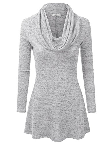 Doublju Womens Long Sleeve Cowl Neck A-Line Tunic Sweater Dress (Made In USA)