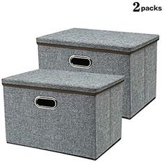 Zonyon Large Storage Box, 17.7’’ Sturdy Collapsible Fabric Storage Bin Container Bakset Home Cube Organizer with Removable Lid for Bedroom,Closet,Shelves,Office,Grey,2 Packs