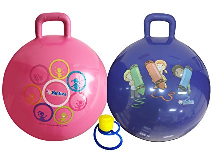Hippity Hop 45 Cm Including Free Foot Pump, For Children Ages 3-6 Space Hopper, Hop Ball Bouncing Toy (Blue and Pink)