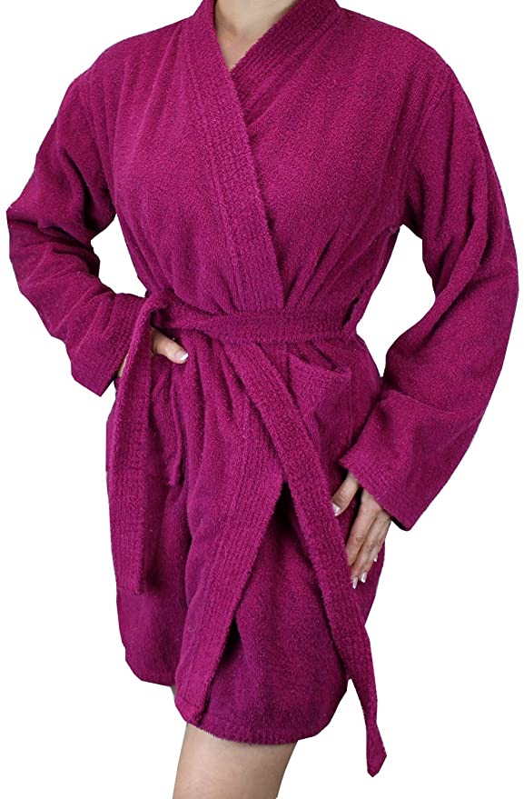 Women's Cotton Terry Cloth Long Sleeve Bathrobe - Soft Short Length Robe