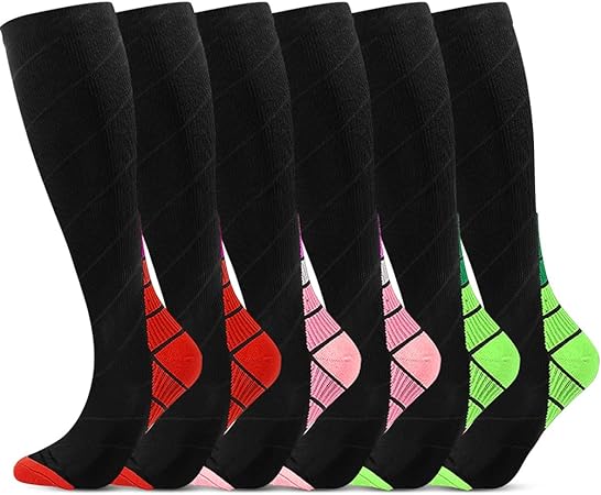 yoyomax Compression Socks for Men Women Circulation,20-30mmhg Knee High Sports Running Sock Stocking,Support Hose Recovery,Relief Calves Foot Pain for Athletic Pregnancy Travel Nursing Flying-6 Pairs