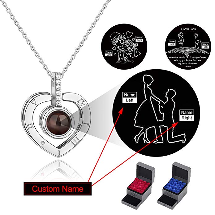 PAERAPAK Custom Love You Necklace - Personalized 100 Languages I Love You Round Projection Necklace for Women Love Memory Pendant Necklace Best Gift for Lover