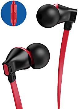 Vogek Earbuds with Microphone, Earphones Noise Isolating, in-Ear Headphones with HiFi Stereo & Powerful Bass 3.5mm Interface Compatible with Cellphones, iPod, iPad, MP3 Players (Red Plus Black)