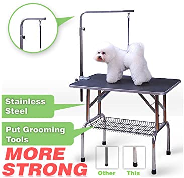 Polar Aurora Pingkay Black 30"/36"/48" Heavy Duty Pet Professional Dog Show Foldable Grooming Table w/Adjustable Arm & Noose & Mesh Tray