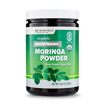 Dr. Mercola Biodynamic Moringa Powder – 8.46oz – 100% USDA Organic Dried Moringa Leaves – Raw Green Superfood Dietary Supplement – Powerful Antioxidants, Calcium, Iron & Potassium – Supports Digestion