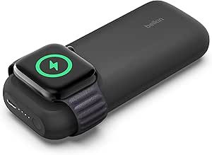 Belkin Batterie externe 10K pour Apple Watch et appareils USB-C (câble USB-C vers USB-C 30 cm, Recharge 33% Plus Rapide pour Apple Watch Ultra 8 et 7, iPhone 14, iPhone 13, PD USB-C 20W, Noire)