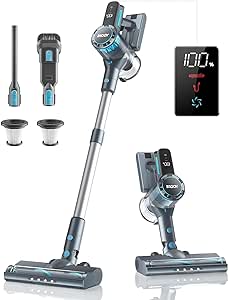 Cordless Vacuum Cleaner, 26Kpa/380W Stick Vacuum Cleaners for Home Hardwood Floor Carpet Pet Hair, Household Lightweight Vaccum Up to 45Min Runtime, Powerful Brushless Motor with Led Display