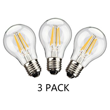 Leadleds 4W Edison Style LED Filament Bulb A19, 40W Equivalent E26 Medium Base Soft White 2700K, 3 Pack