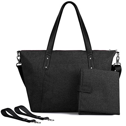 Save 40% on S-ZONE Large Baby Diaper Tote Bag with Changing Pad and Stroller Straps - Designer Fashion Ladies Handbag (Black)