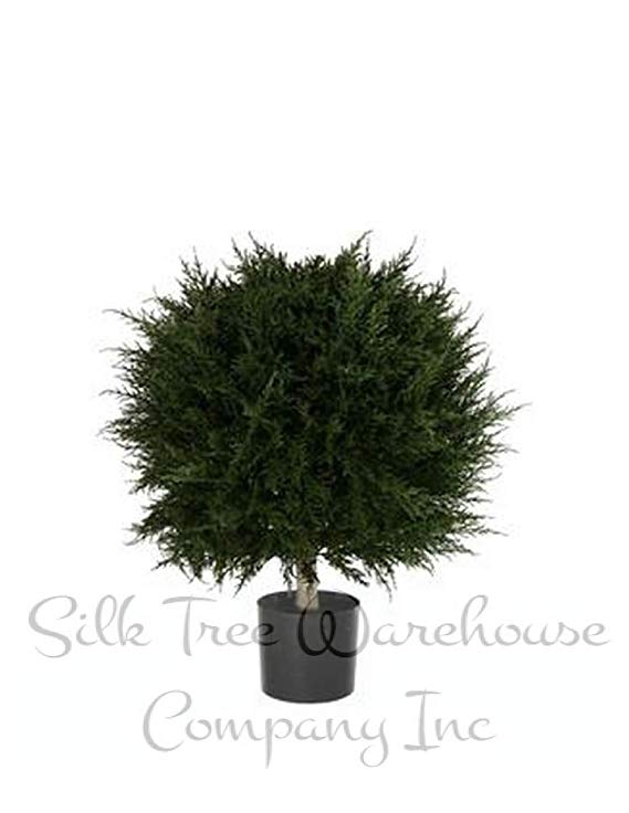 Silk Tree Warehouse One 24 inch by 20 inch Indoor Outdoor Artificial Cypress Pine Topiary Bush Potted UV Rated Ball