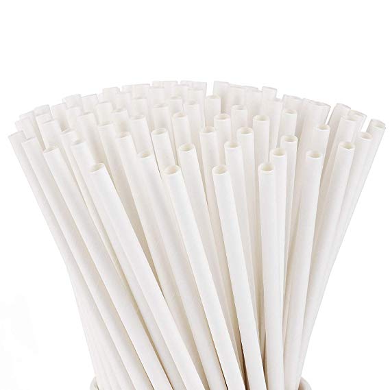 ALINK 100 White Paper Straws Bulk, Biodegradable Drinking Straw for Party Supplies, Birthday, Wedding, Bridal/Baby Shower and Holiday Celebrations