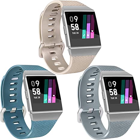 Vancle 3 Pack Rose Gold Silver Bands Compatible with Fitbit Ionic for Women Men, Classic Replacement Accessory Wristbands Compatible with Fitbit Ionic SmartWatch