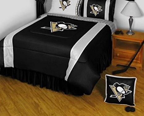 Pittsburgh Penguins Bedding - NHL Sidelines Comforter and Sheet Set Combo - Queen