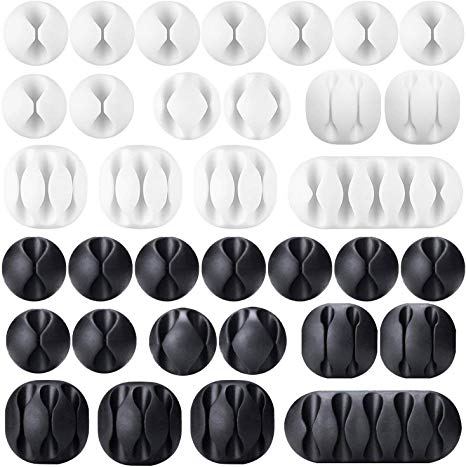 34 Piece USB Cable Clips, Viaky Strong Adhesive Silicone Desktop Cable Organizer Wire Holder Multipurpose Cord Management Accessories for Home and Office(Black&White)