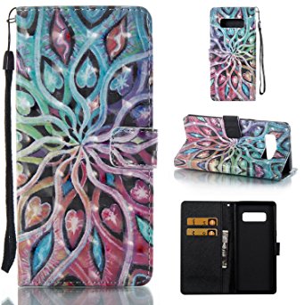 Galaxy Note 8 Case,SAVYOU 3D Pattern PU Leather Flip Wallet Case Stand Cover With Wrist Strap Card Slot Design for Samsung Galaxy Note 8