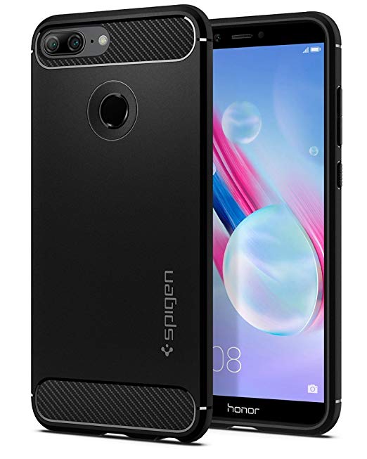 Spigen [Rugged Armor] [Black] Case for Honor 9 Lite, Original Patent Carbon Fiber Design/Drop Protection Shock Absorbent Phone Cover for Honor 9 Lite Case L28CS24126