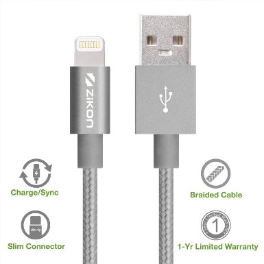 ZiKON Apple MFi Certified Lightning to USB Cable 3.3ft/ 1m Nylon Braided Cable Charge & Sync for iPhone 6/6s/6 plus/6s plus, 5c/5s/5, iPad Air/Mini, iPod Nano/Touch (Space Gray)