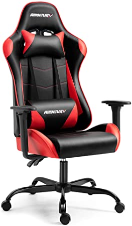 AMINITURE Gaming Chair Racing Style High Back Computer Gaming Chair Adjustable Recliner Office Desk Chair with Headrest and Lumbar Support (Red & Black)