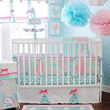 My Baby Sam Pixie Baby 3 Piece Crib Bedding Set, Aqua and Pink