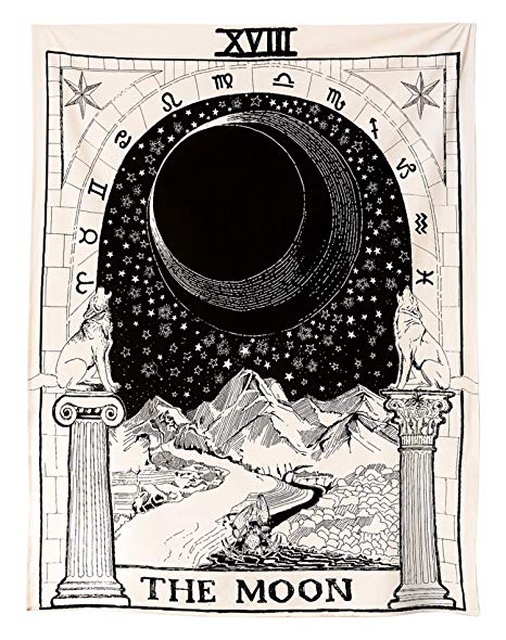 Muses Boutique Tarot Star Tapestry Black White Wall Hanging Bohemian Hippie Ethnic Wall Art Boho Hippy Queen Bedspread Dorm Decor Yoga Mat Beach Rugs Towel Meditation Tapestries (Moon)