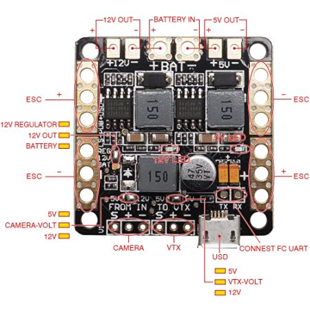 ARRIS CC3D Naze32 F3 Flight Controller Power Distribution Board PDB with OSD BEC Output 5V 12V 3A LC Filter for FPV 250 Racing Drone