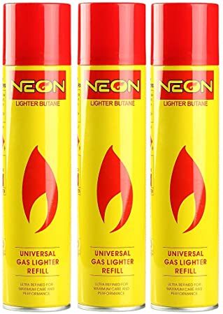 Neon Lighter Gas Refill Butane Universal Fluid Fuel Ultra Refined 300ml 10.14 Oz (3 Pack)