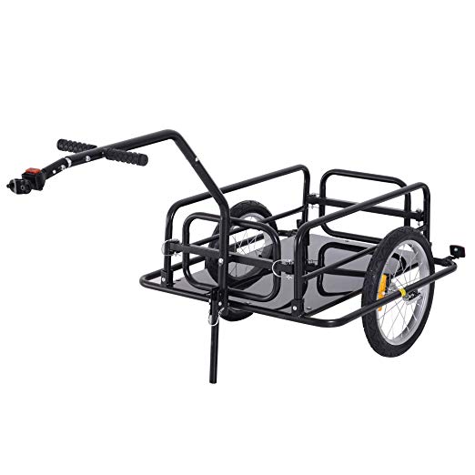 Aosom Folding Bicycle Cargo Trailer Utility Bike Cart Carrier Garden Patio Tool with Hitch Black