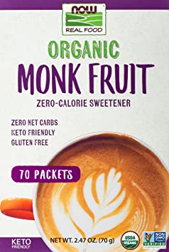 Now Foods Real Food, Organic Monk Fruit Zero-Calorie Sweetener, 70 Packets, 2.47 oz (70 g)