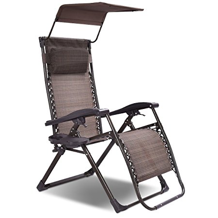 Goplus Folding Zero Gravity Chair Lounge Patio Outdoor Yard Pool Recliner w/Sunshade Canopy & Tray (1)