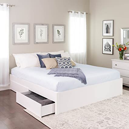 King Select 4-Post Platform Bed with 2 Drawers, White