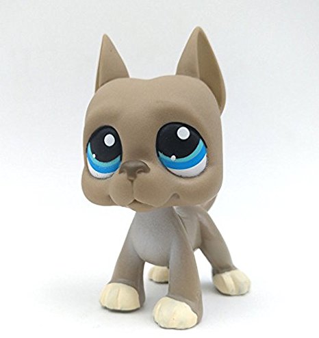Littlest Pet Shop LPS Figure Grey Great Dane Dog Blue Eyes Girl Toy #184
