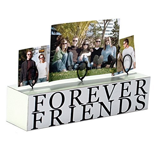 Malden International Designs Tabletop Photo Clips Wood Block Forever Friends Picture Holder, 3 Option, White