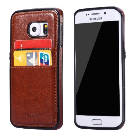 S6 Case, Galaxy S6 Case, Joopapa Samsung Galaxy S6 Wallet Case, Luxury Fashion Pu Leather Wallet Case back Cover with 2 Credit Card/ID Card Slots for Samsung Galaxy S6 / Galaxy SVI (Brown)