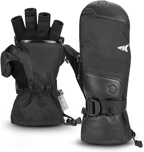 KastKing ThermoGrip Mittens, Ice Fishing, Ski & Hiking Convertible Gloves for Women & Men - Water-Resistant Snow Mittens